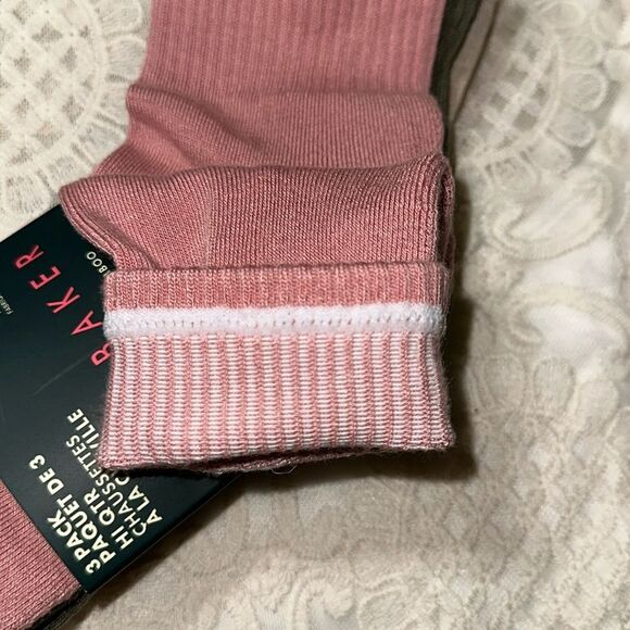 Ted Baker Pink Green Beige High Quarter Crew Floral Embroidery Stretch Socks 3pk - Picture 15 of 16
